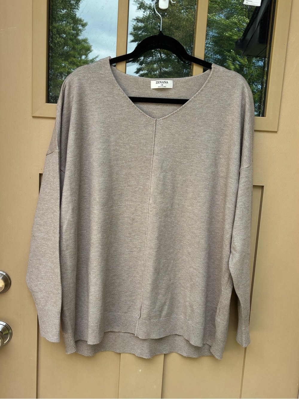 Zenana Tan V Neck Lightweight Sweater Women's 1X